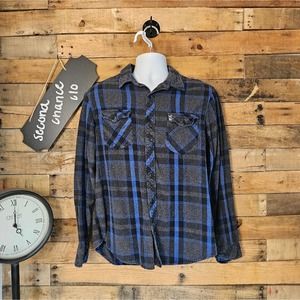 NSS men's plaid cotton flannel button up shirt size large